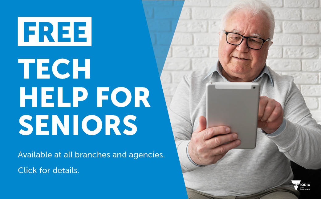 Free tech help for seniors. Available at all branches and agencies. Click for details.
