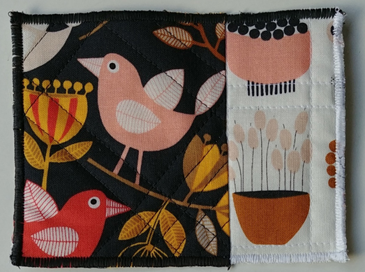 fabric postcard with birds and flowers
