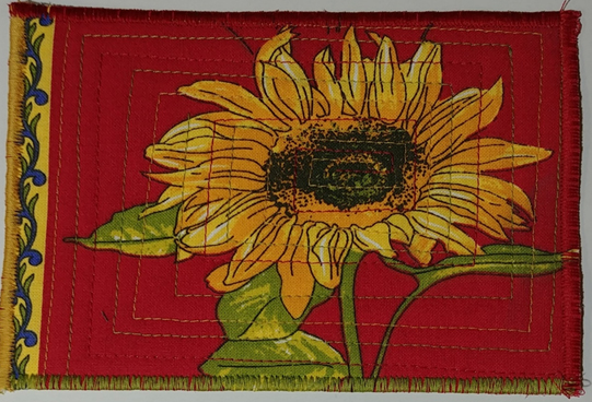 sunflower postcard made from French Provincial fabric