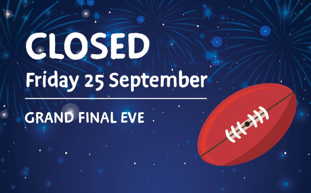 Goldfields Libraries is closed for the Grand Final Eve public holiday on Friday September 25.